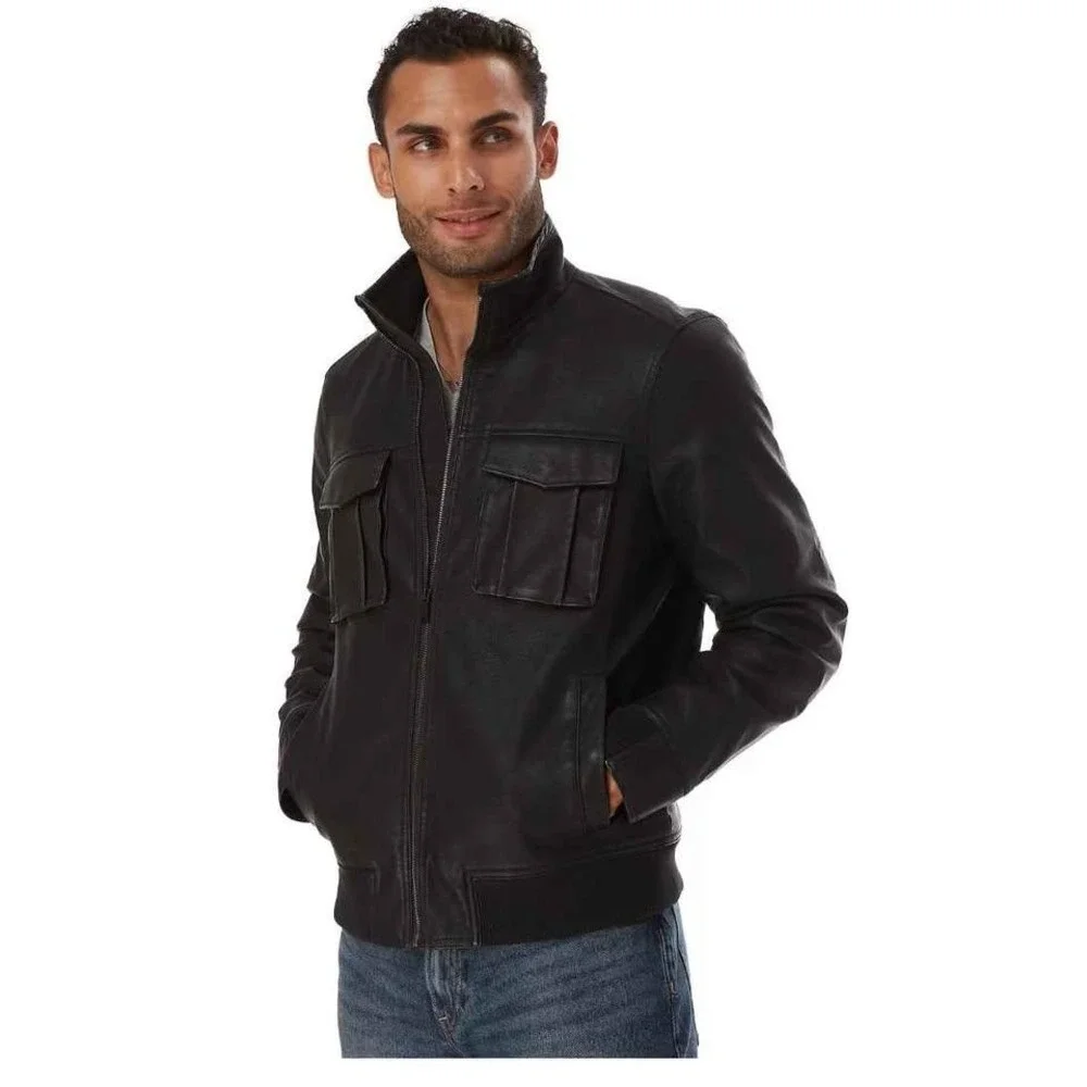 Apt 9 ~ Men's‎ Black Faux Leather Bomber Jacket Full Zip ~ 2XL ~ NWOT